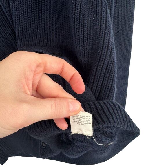 J Crew Navy Blue Cotton Cable Knit Cardigan Sweater Chunky Preppy Mens Large - Picture 6 of 7